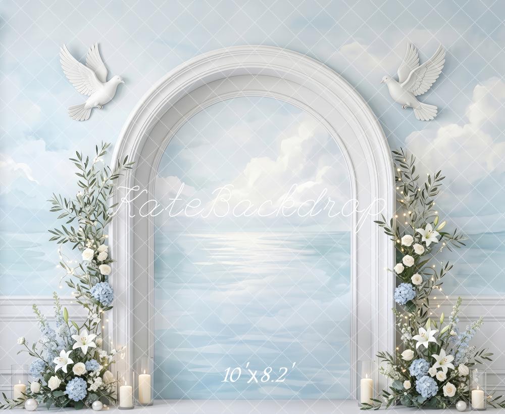 Kate Easter Chapel Doves of Grace Blue Printed Backdrop Designed by Patty Roberts