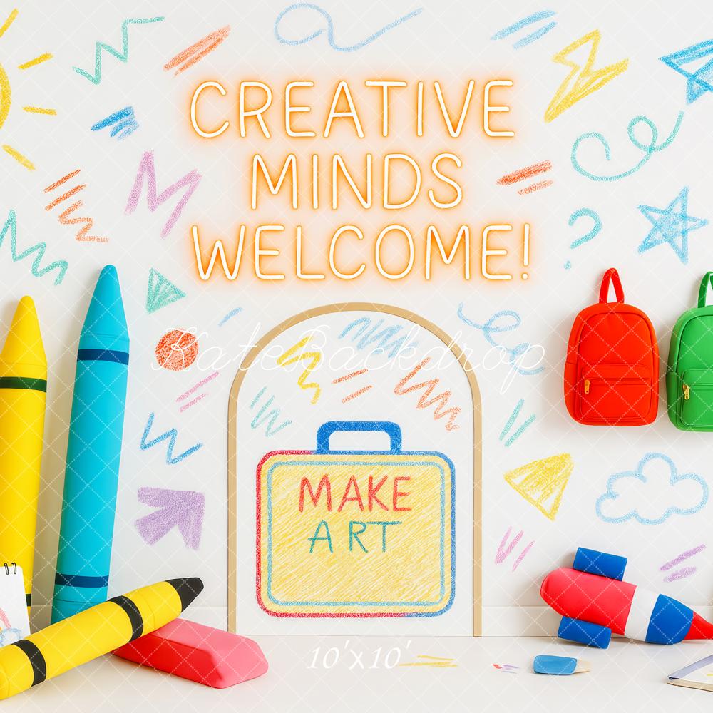 Suministros de arte de regreso a la escuela coloridos fondo diseñado por Patty Roberts