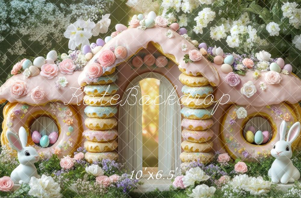Kate Easter Sweets Donut Bunny House Backdrop Designed by Mini MakeBelieve