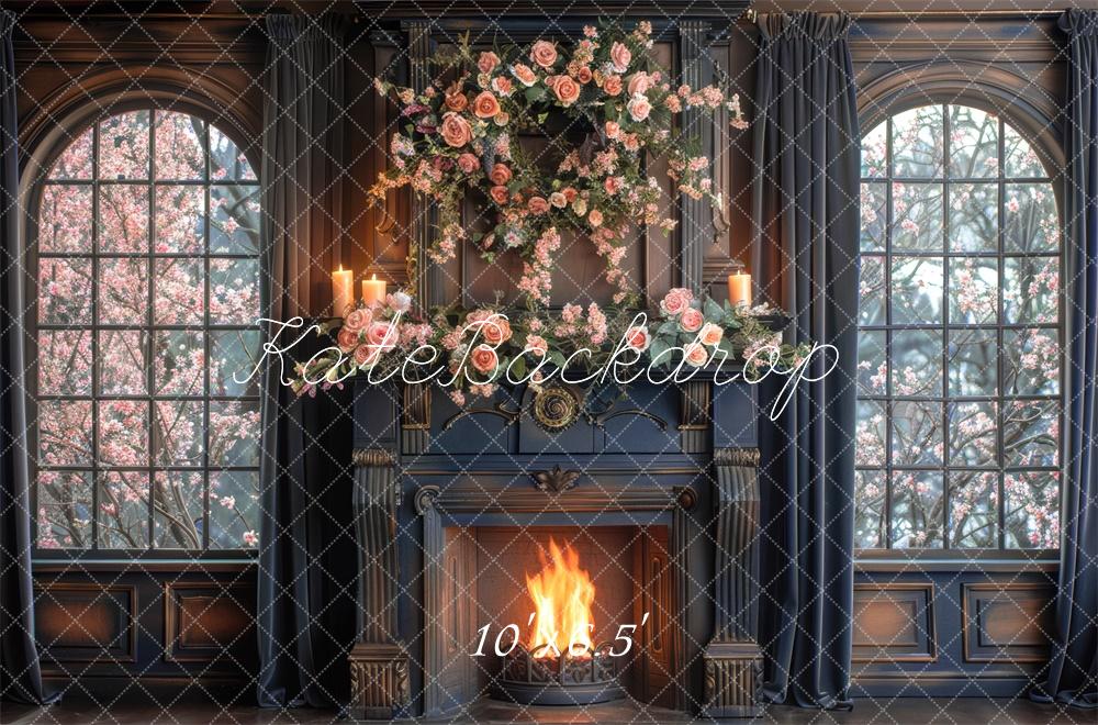 Kate Spring Floral Retro Fireplace Backdrop Designed by Mini MakeBelieve