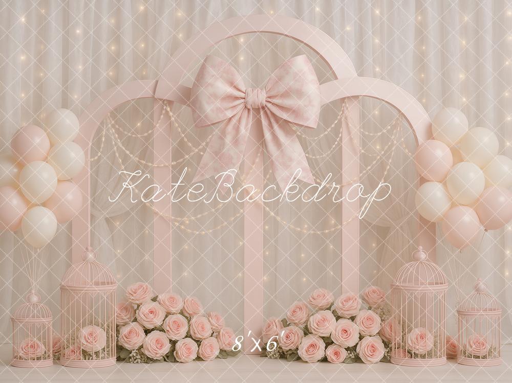 Kate Birthday Pink Floral Arch Bow Backdrop Designed by Ashley Paul