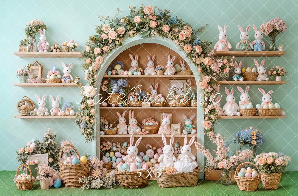 Kate Easter Bunny Flower Arch Cabinet Pastel Eggs Baskets Backdrop Designed by Emetselch