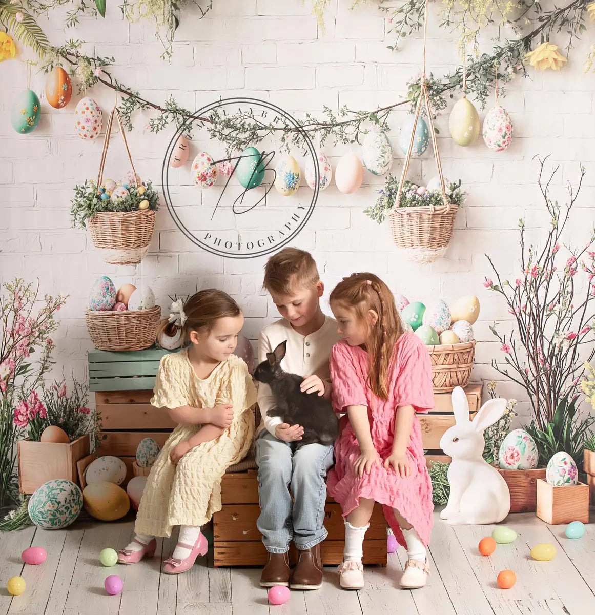 Kate Easter Floral Wooden Ladder Bunny Eggs Backdrop Designed by Emetselch