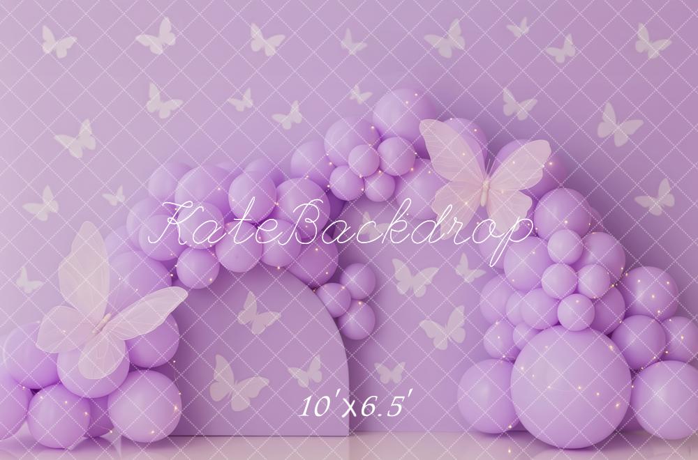 Kate Cake Smash Purple Balloon Arch Butterfly Backdrop Designed by Patty Roberts