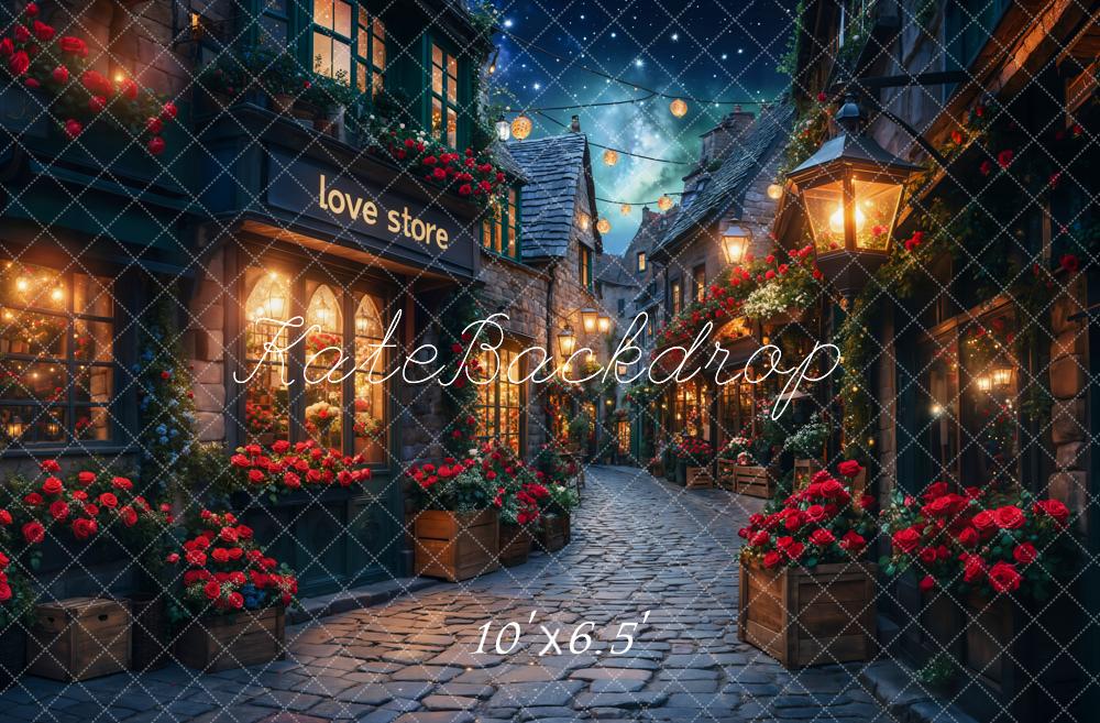 Fondo Romántico de Pueblo Nocturno Diseñado por Emetselch