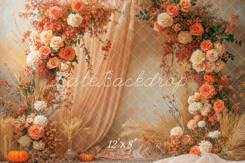 Kate Fall Flower Arch Drapes Orange Rose Pumpkin Backdrop Designed by Emetselch