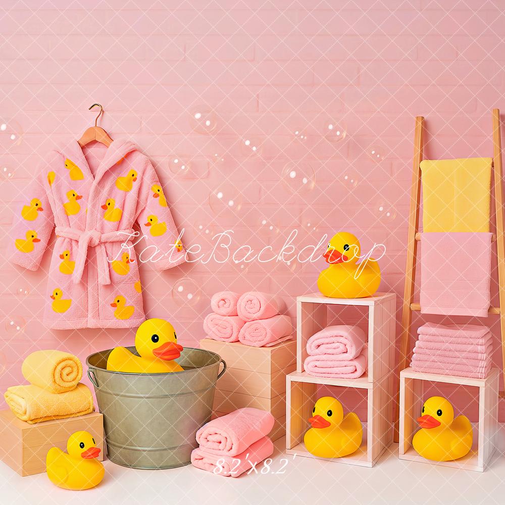 Kate Baby Shower Cake Smash Pink Duck Bath Printed Backdrop Designed by Ashley Paul