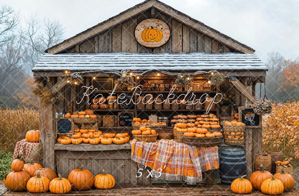 Kate Fall Pumpkins Harvest Farm Stand Rustic Wood Backdrop Designed by Emetselch