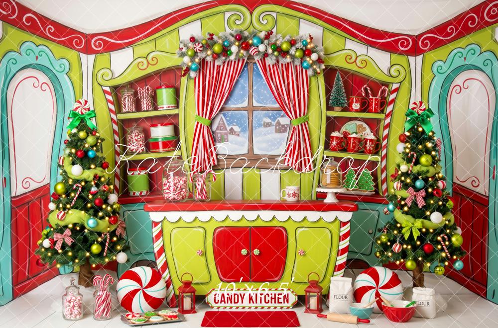 Kate Christmas Whimsical Whoville Candy Kitchen Festive Trees Peppermint Printed Backdrop Designed by Patty Roberts