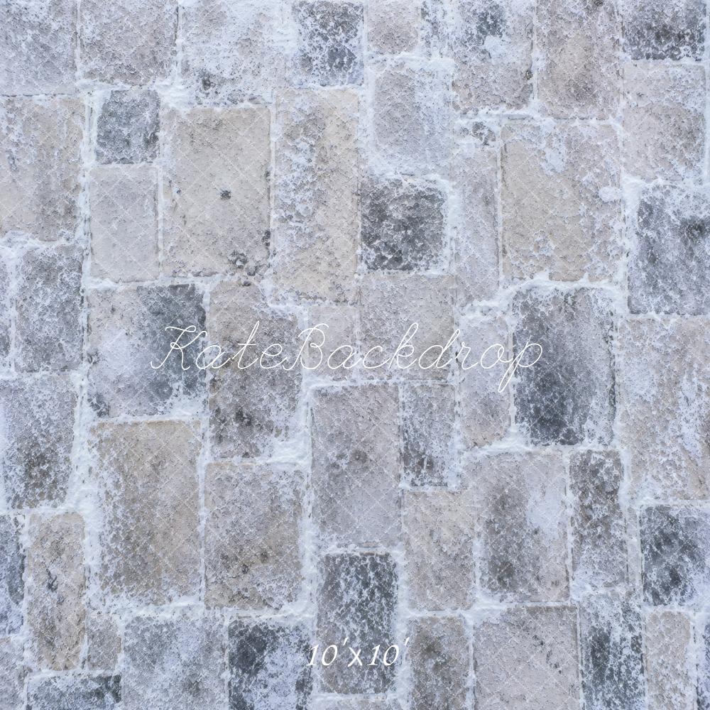 Kate Winter Gray Snowy Cobblestone Floor Printed Backdrop Printed Backdrop Designed by Vertigo Productions