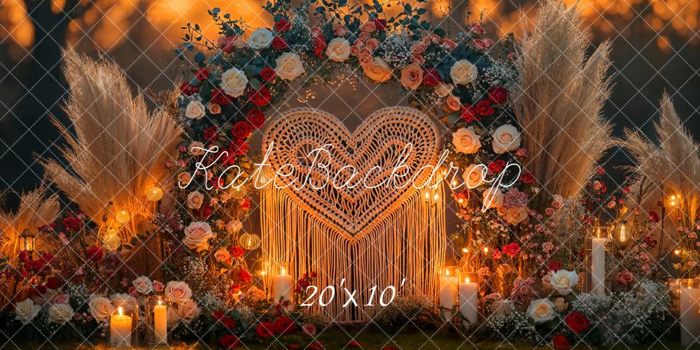 Kate Valentines Boho Flower Arch Heart Macrame Candles Pampas Grass Backdrop Designed by Emetselch