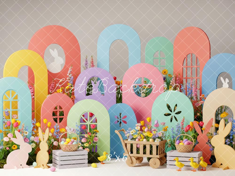 Kate Easter Bunny Pastel Flower Arch Eggs Printed Backdrop Designed by Patty Roberts