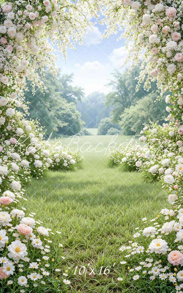 Kate Sweep Summer Flower Arch Garden Meadow Printed Backdrop Designed by Mini MakeBelieve