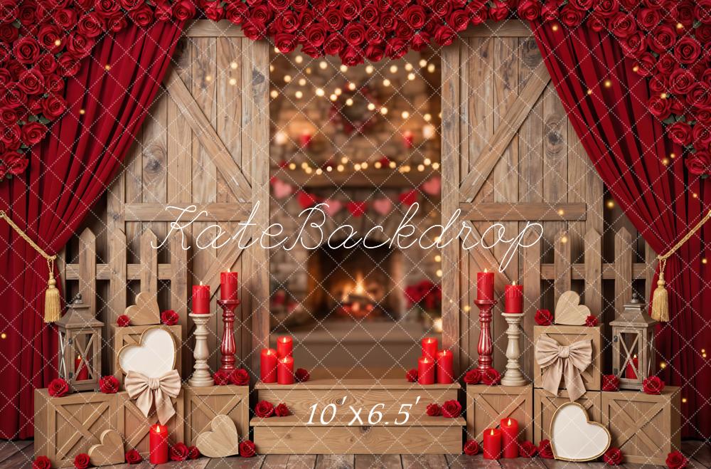 Kate Valentine's Day Red Roses Barn Doors Candles Backdrop Designed by Mini MakeBelieve