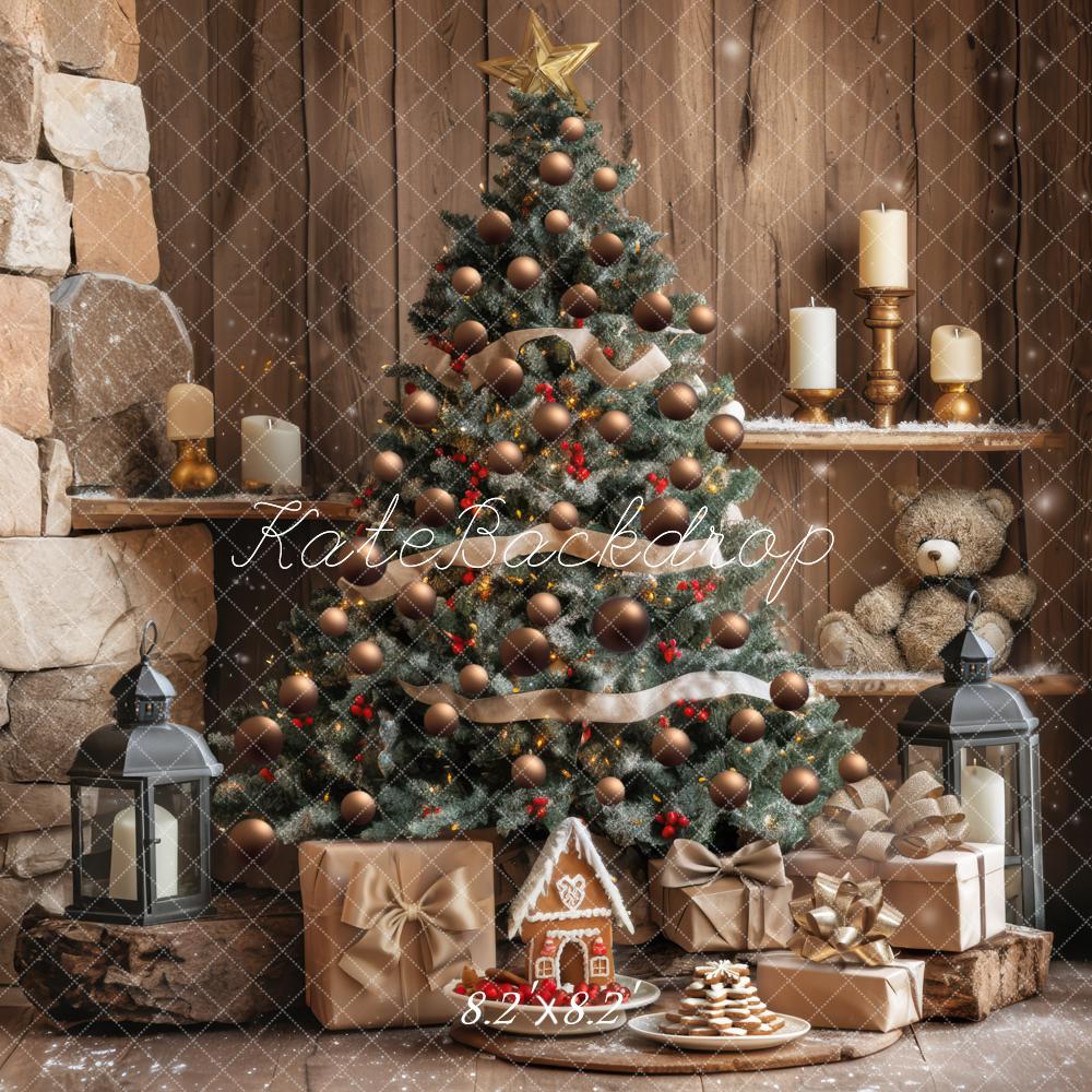 Kate Christmas Tree Rustic Stone Wood Wall Backdrop Designed by Mini MakeBelieve