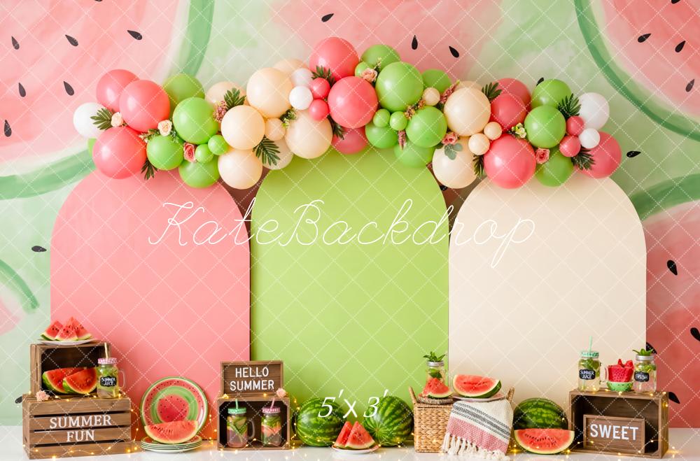 Kate Summer Birthday Watermelon Party Balloon Arch Printed Backdrop Designed by Patty Roberts