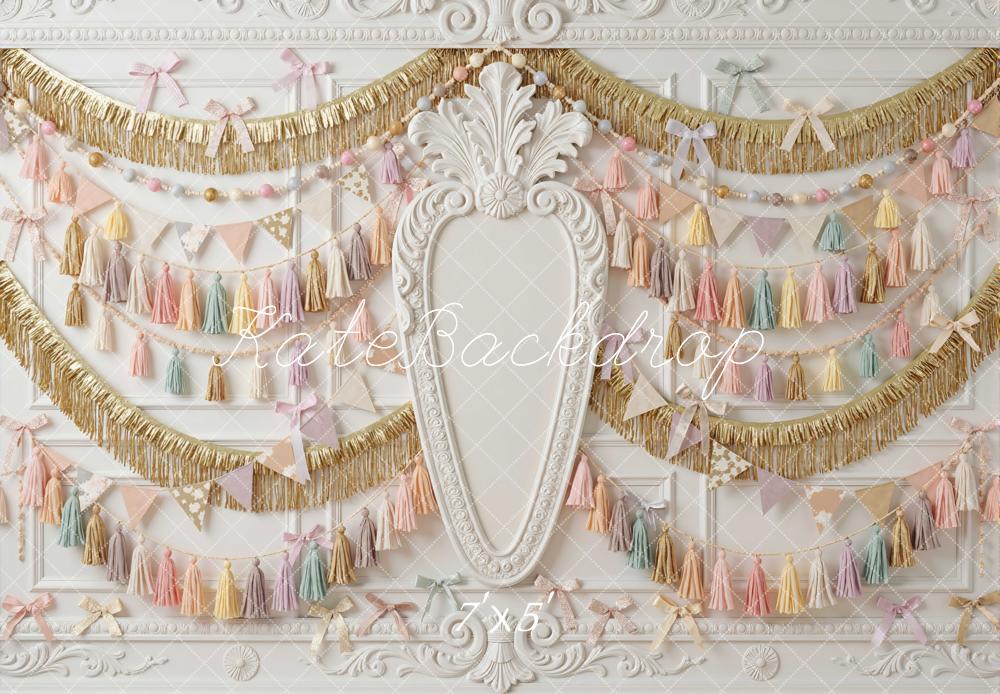 Kate Pastel Tassel Garland Bunting Panel Wall Backdrop Designed by Mini MakeBelieve