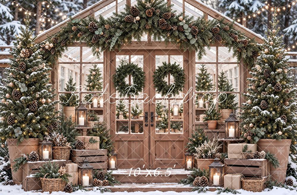 Kate Christmas Snowy Greenhouse Garland Wreath Printed Backdrop Designed by Emetselch