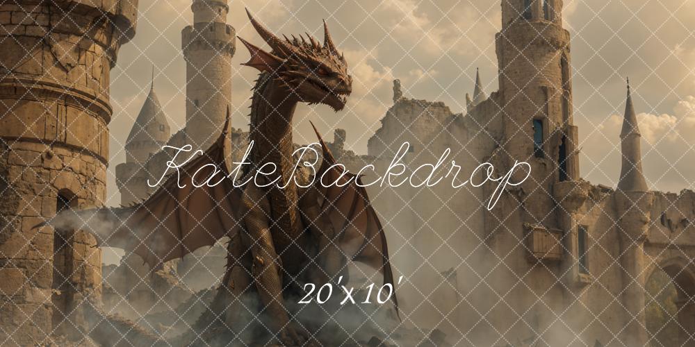 Fantasy Draak Middeleeuwse Kasteel Foto Achtergrond Designed by Emetselch