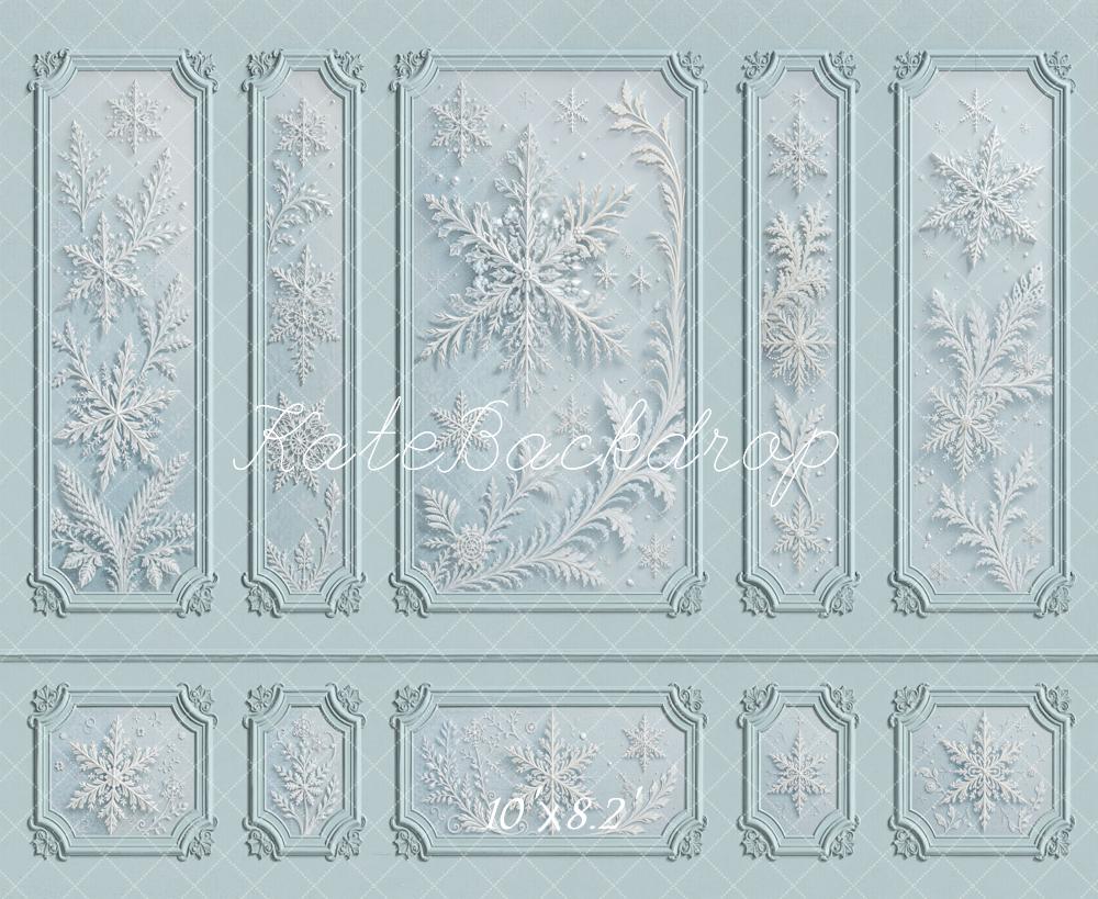Kate Vintage Ornate Snowflake Blue Wall Printed Backdrop Designed by Emetselch