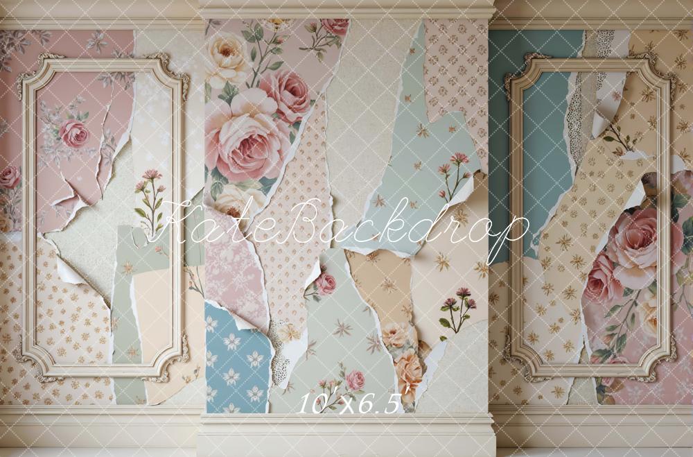 Kate Spring Vintage Floral Wallpaper Collage Printed Backdrop Designed by Mini MakeBelieve
