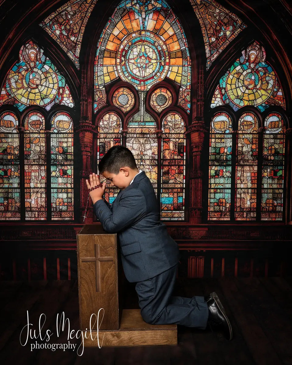 Kate Gothic Arched Stained Glass Window Backdrop Designed by Mandy Ringe Photography