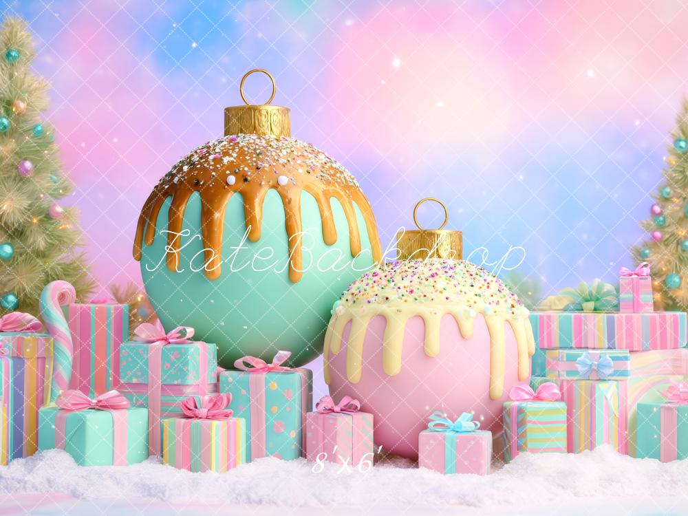 Kate Christmas Pastel Ornaments Presents Trees Sweet Backdrop Designed by Patty Roberts