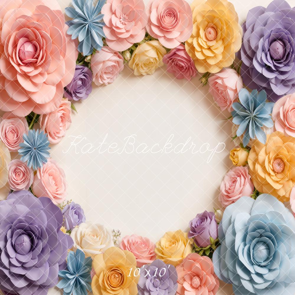 Kate Newborn Flower Arch Pastel Roses Printed Backdrop Designed by Chain Photography