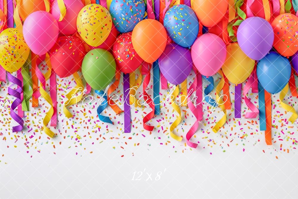 Kate Birthday Colorful Balloons Confetti Streamers Printed Backdrop Designed by Angela Miller