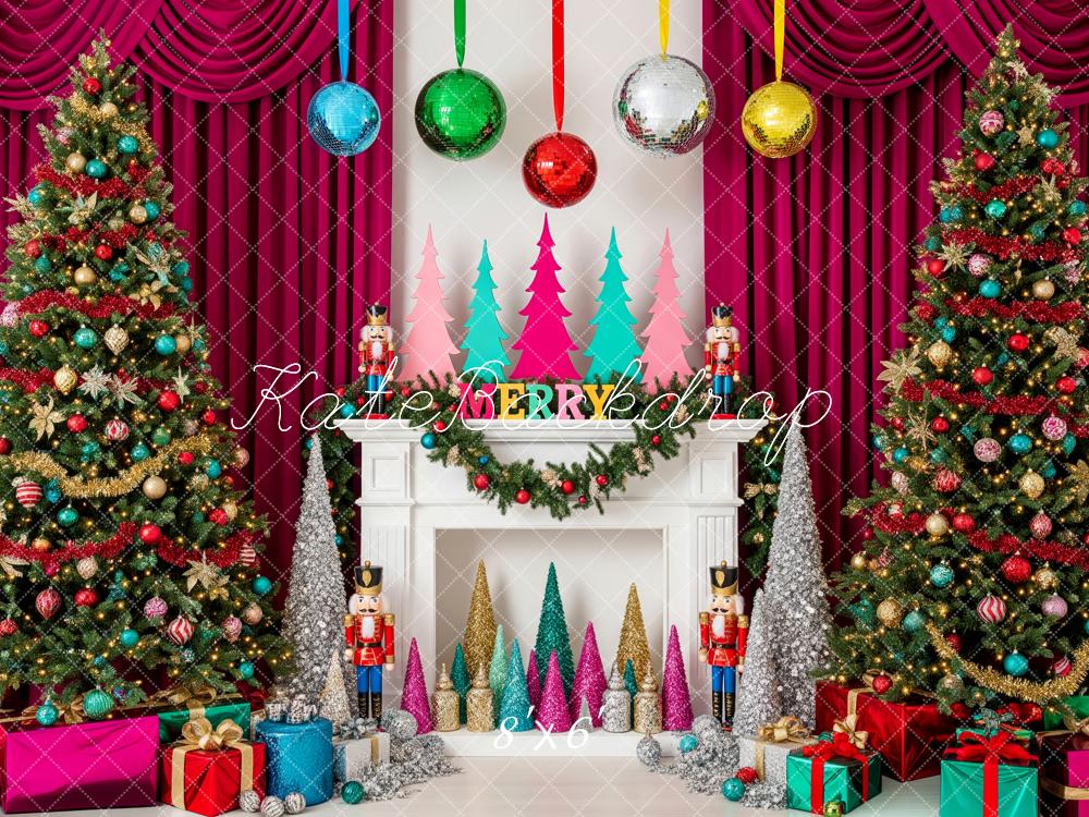 Kate Christmas Nutcracker Fireplace Red Curtain Gift Boxes Backdrop Designed by Patty Roberts