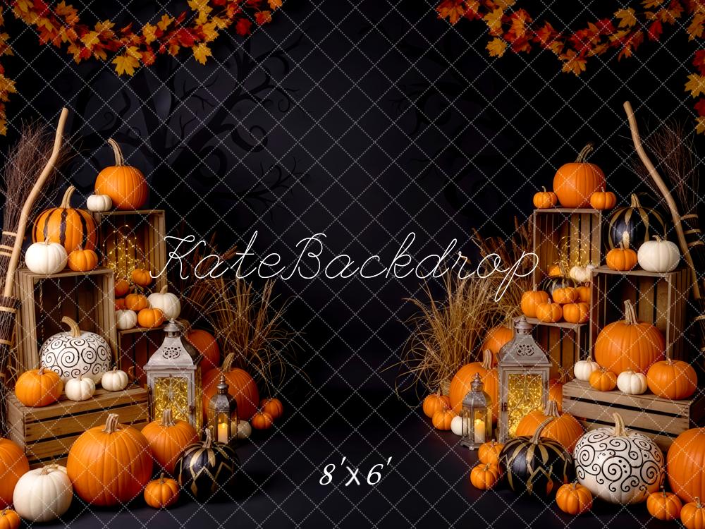 Kate Halloween Pumpkins Crates Lanterns Maple Leaves Backdrop Designed by Patty Roberts