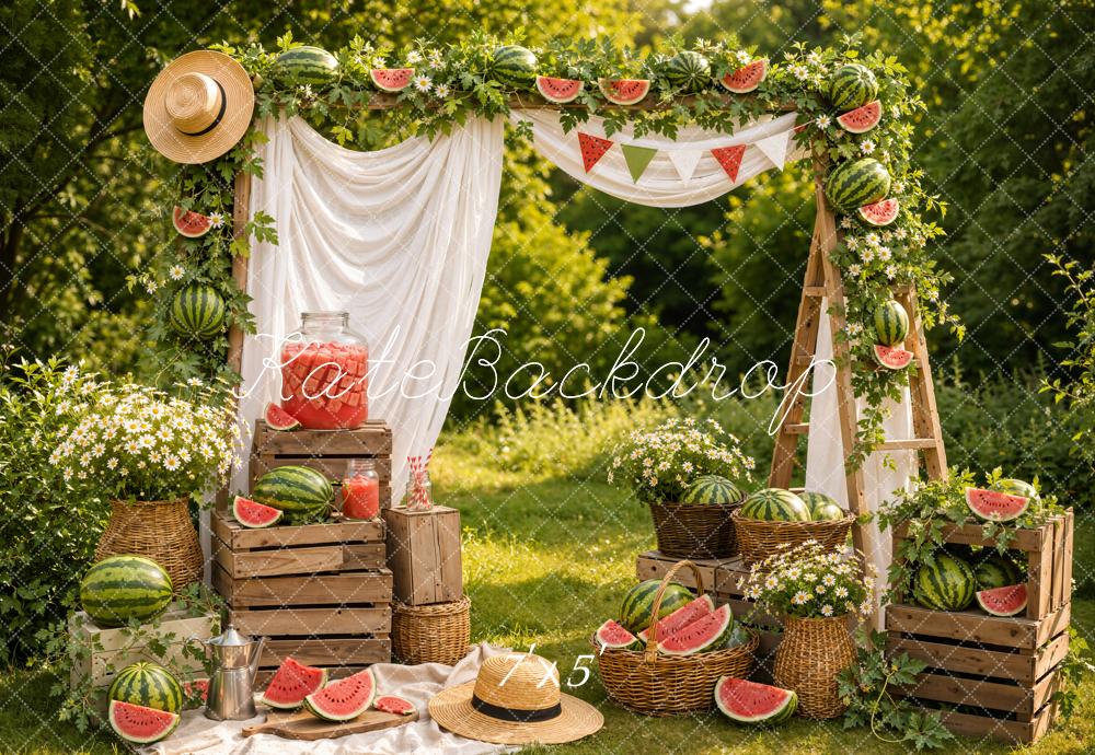 Kate Summer Watermelon Picnic Crates Arch Printed Backdrop Designed by Emetselch