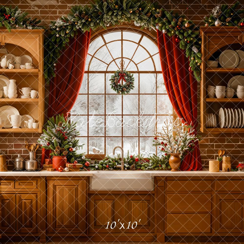 Kate Christmas Kitchen Cabinet Wood Window Dinnerware Backdrop Designed by Emetselch