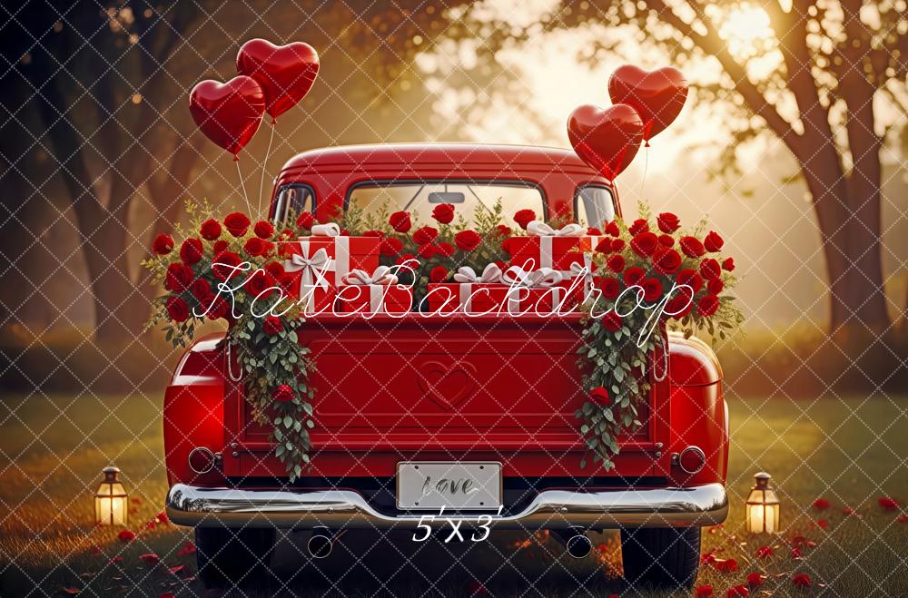 Kate Valentine's Day Red Truck Roses Balloons Gifts Backdrop Designed by Patty Roberts