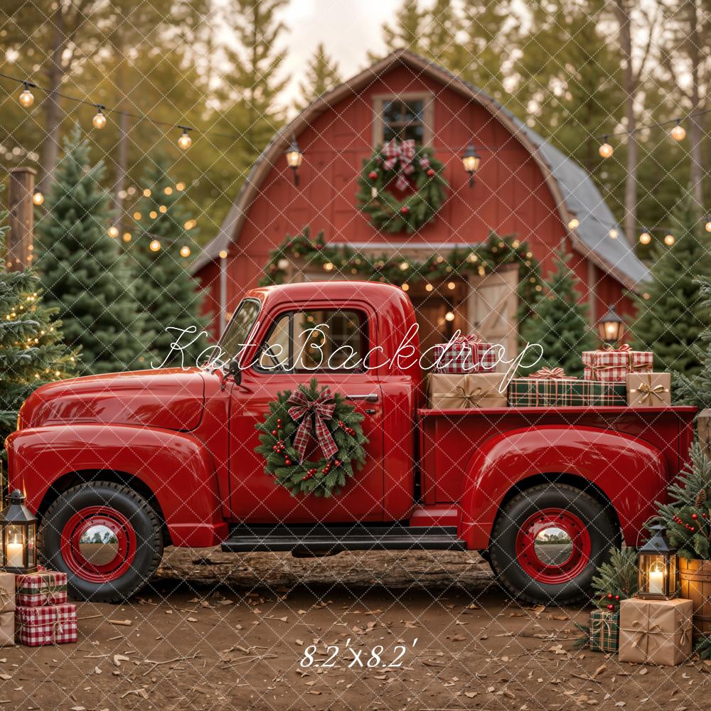 Kate Christmas Red Truck Barn Printed Backdrop Designed by Emetselch