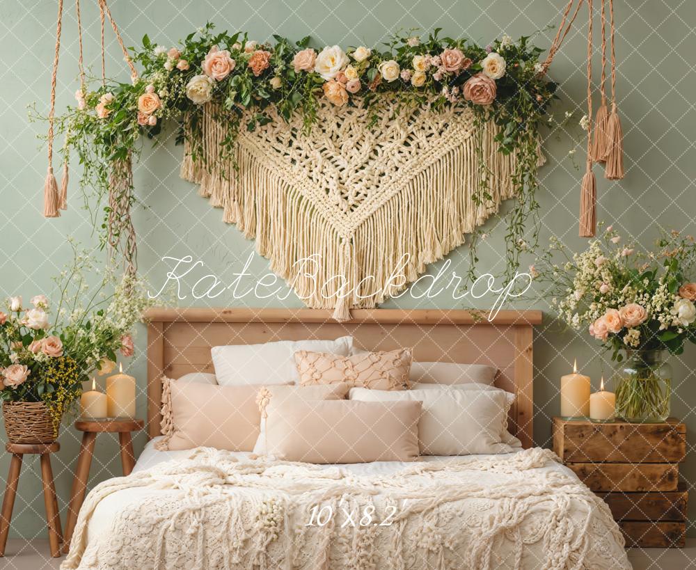 Boho Boudoir Floral Macrame Kaarsen Foto Achtergrond Designed by Emetselch