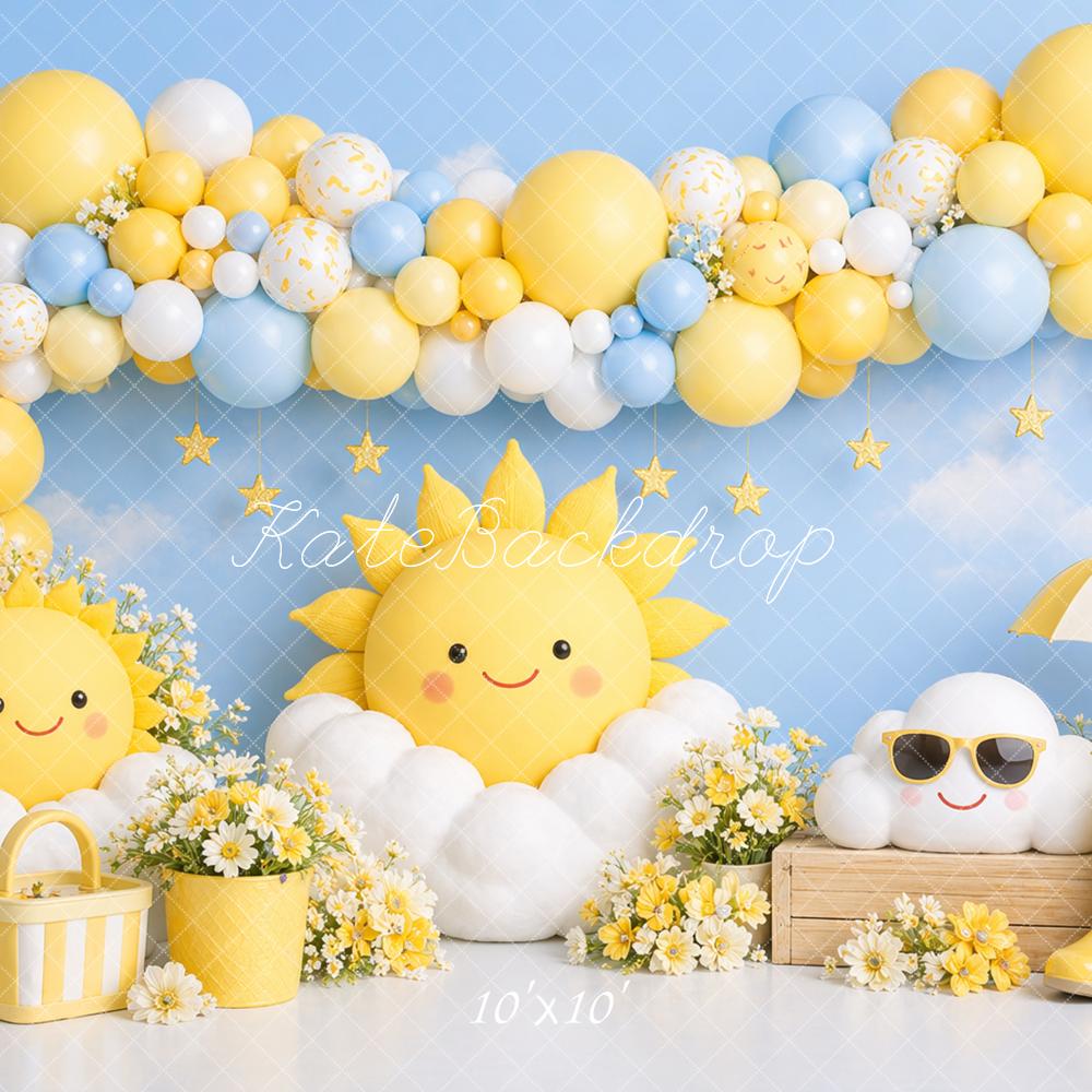 Kate Summer Sun Cloud Daisy Balloon Arch Printed Backdrop Designed by Caitlin Lynch