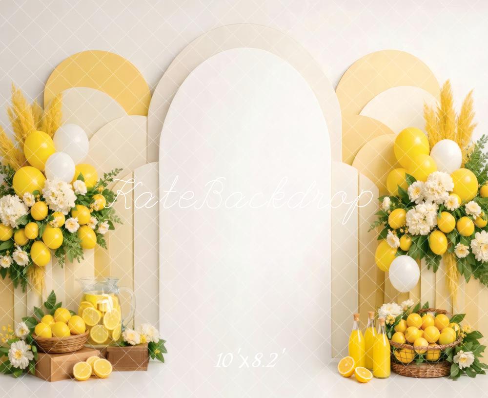 Kate Summer Lemon Flower Arch Balloon Yellow Printed Backdrop Designed by Vertigo Productions