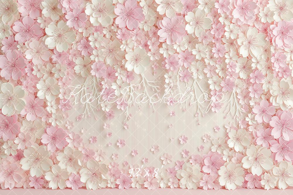 Kate Pink Paper Flower Wall Printed Backdrop Designed by Angela Miller