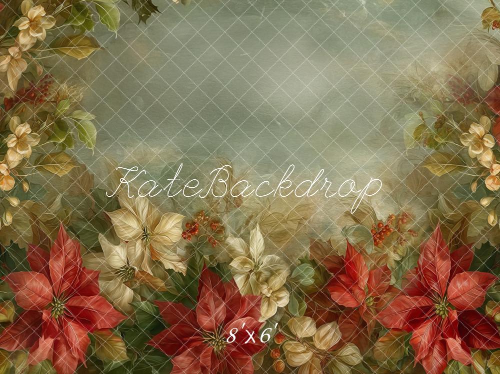 Kate Christmas Fine Art Poinsettia Floral Greenery Backdrop Designed by Emetselch