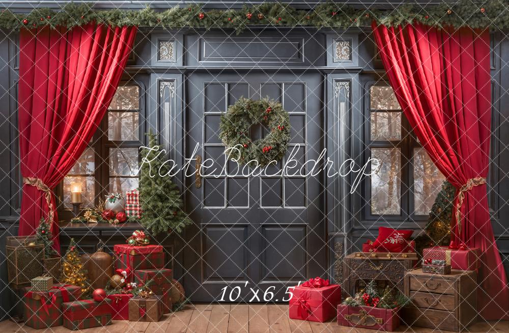 Kate Christmas Interior Door Red Curtains Garland Gifts Backdrop Designed by Emetselch