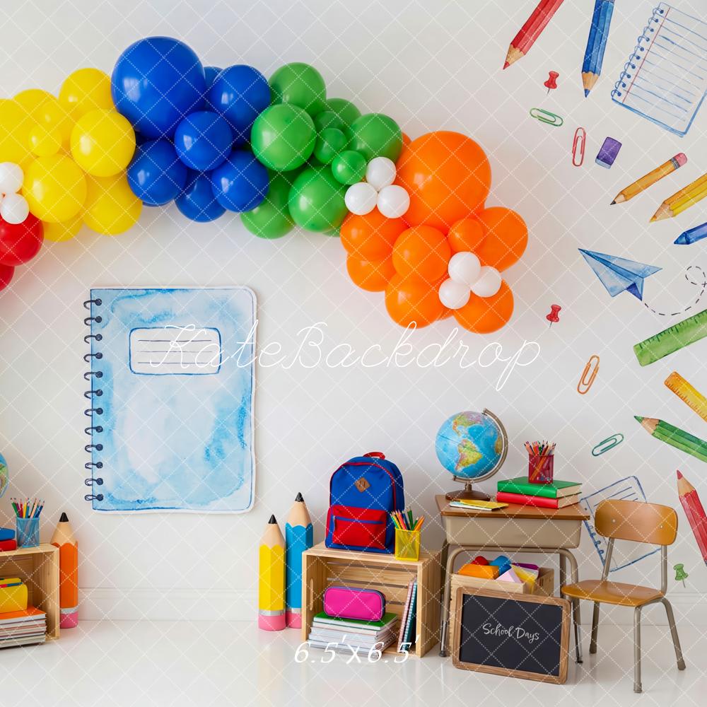 Kate Back to School Balloon Arch Classroom Supplies Printed Backdrop Designed by Patty Roberts