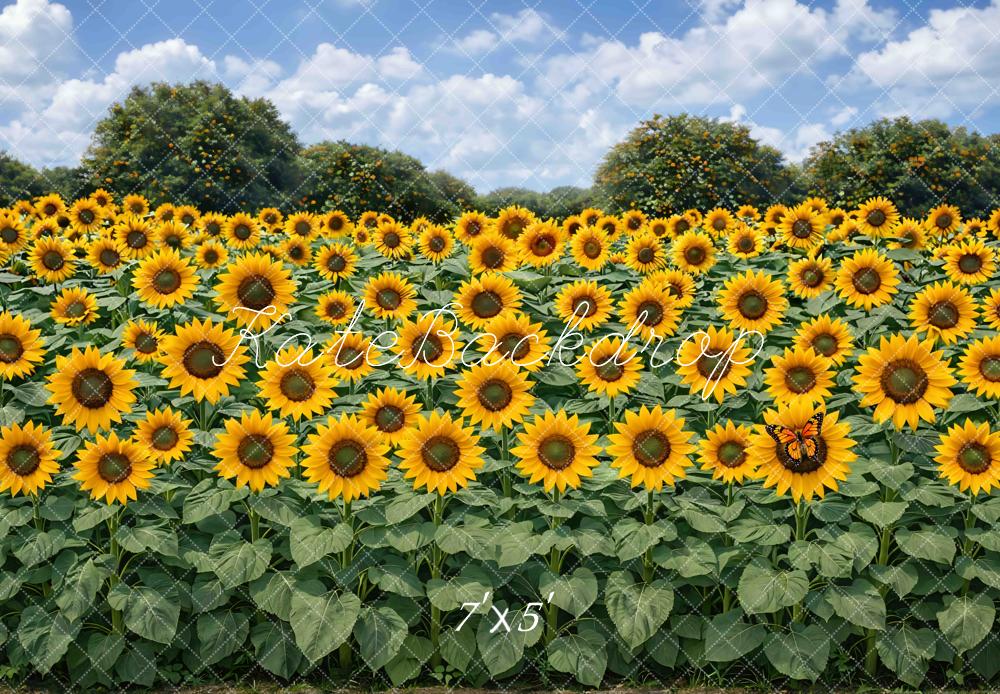 Kate Fall Sunflower Field Sky Printed Backdrop Designed by Mini MakeBelieve