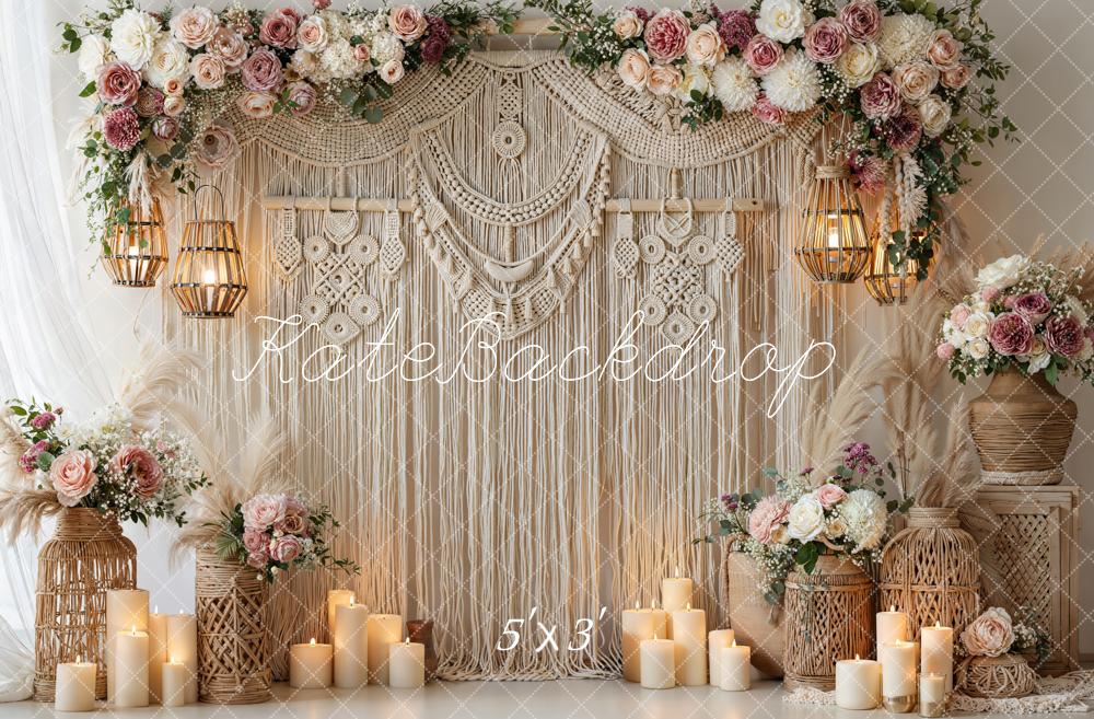 Kate Boho Macrame Flower Arch with Candles Backdrop Designed by Emetselch