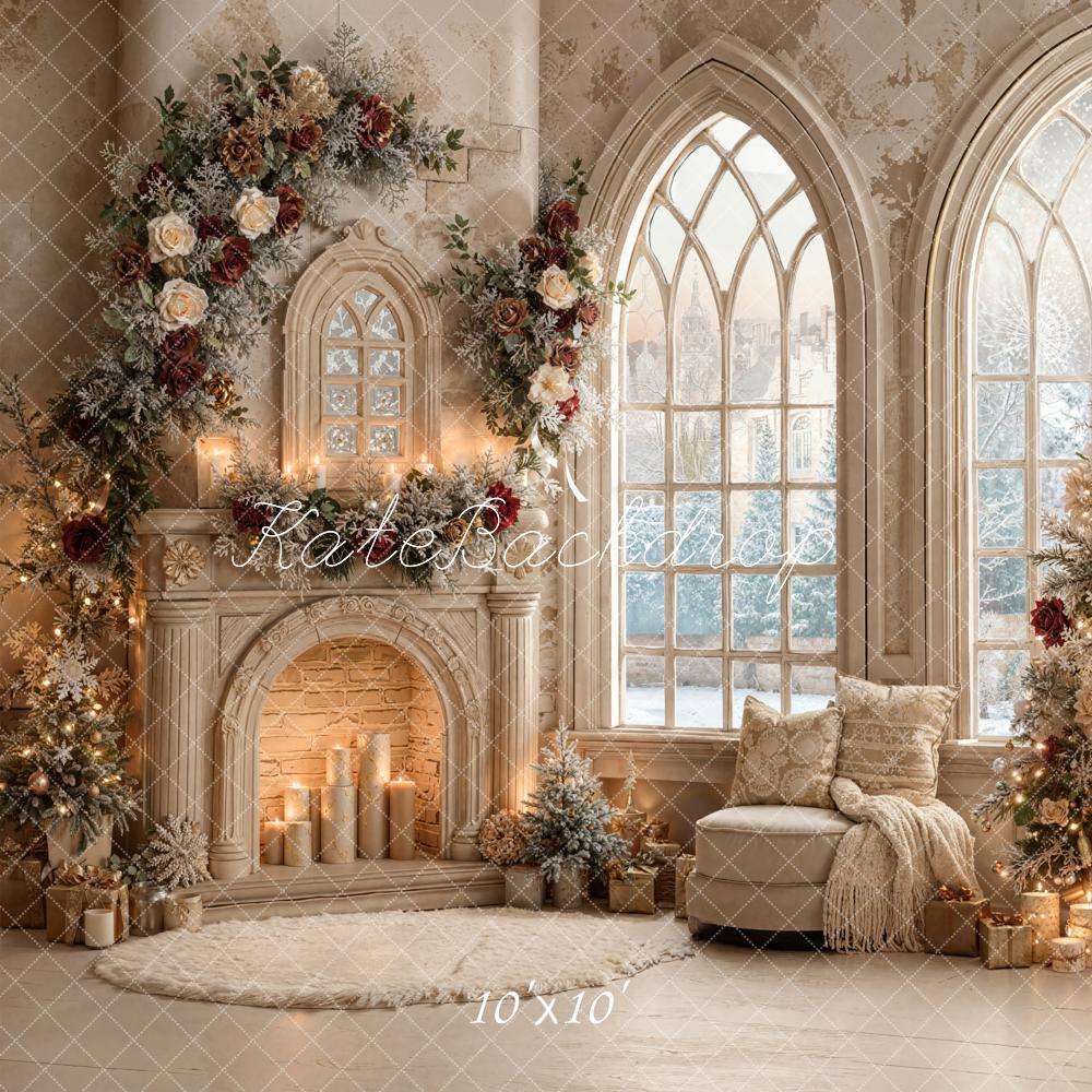 Kate Christmas Tree Roses Fireplace Arched Window Backdrop Designed by Emetselch