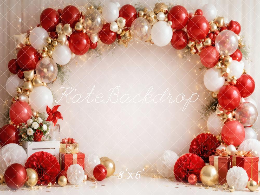 Kate Cake Smash Balloon Arch Red White Gold Presents Printed Backdrop Designed by Vertigo Productions