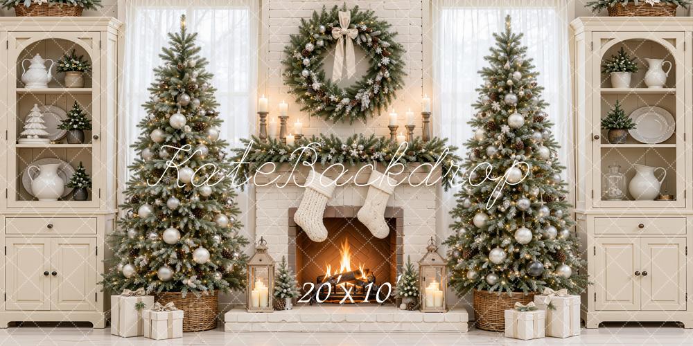 Kate Christmas Fireplace Christmas Trees Wreath White Cabinets Printed Backdrop Designed by Emetselch