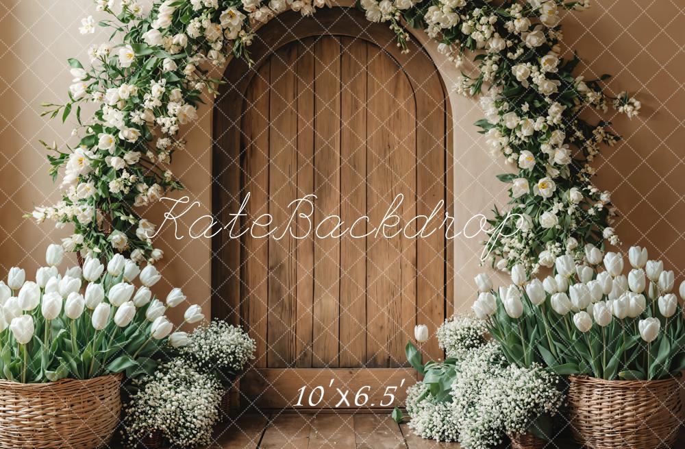 Kate Spring Floral Arch Wooden Door Backdrop Photography Designed by Emetselch