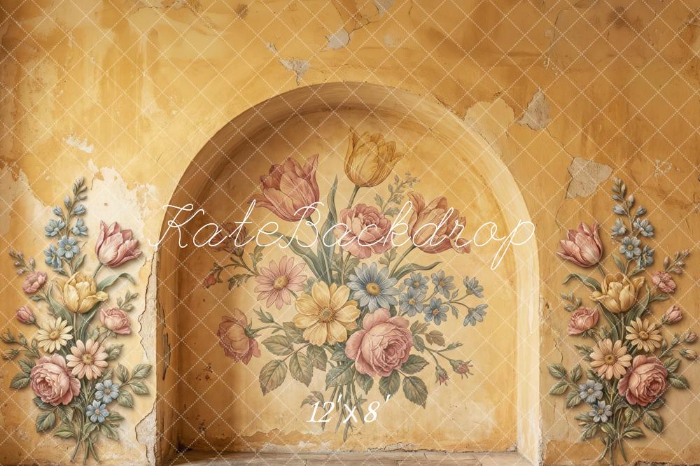 Kate Vintage Floral Mural Arch Yellow Wall Printed Backdrop Designed by Patty Roberts