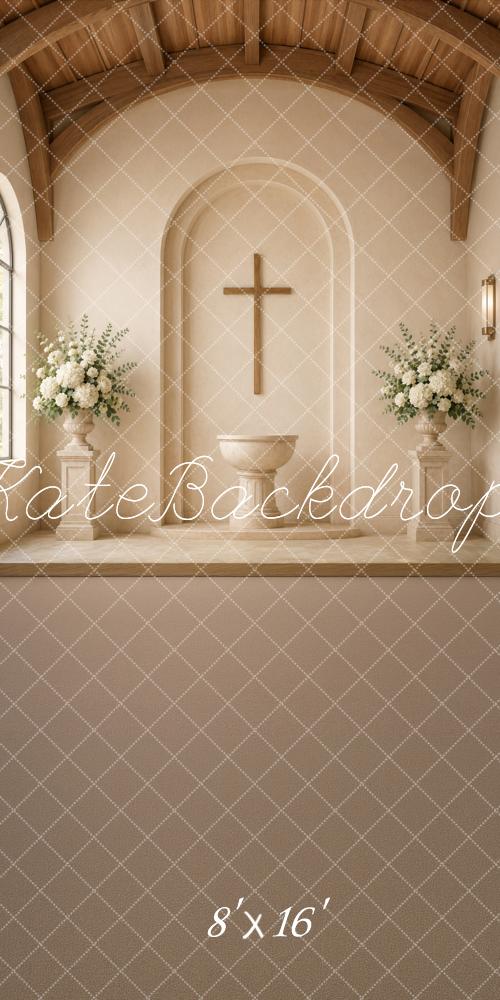 Kate Sweep Neutral Christian Church Cross Arch Baptismal Christening Printed Backdrop Designed by Ashley Ward